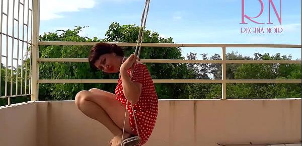 trendsCute housewife has fun without panties on the swing. Slut swings and shows her perfect pussy.